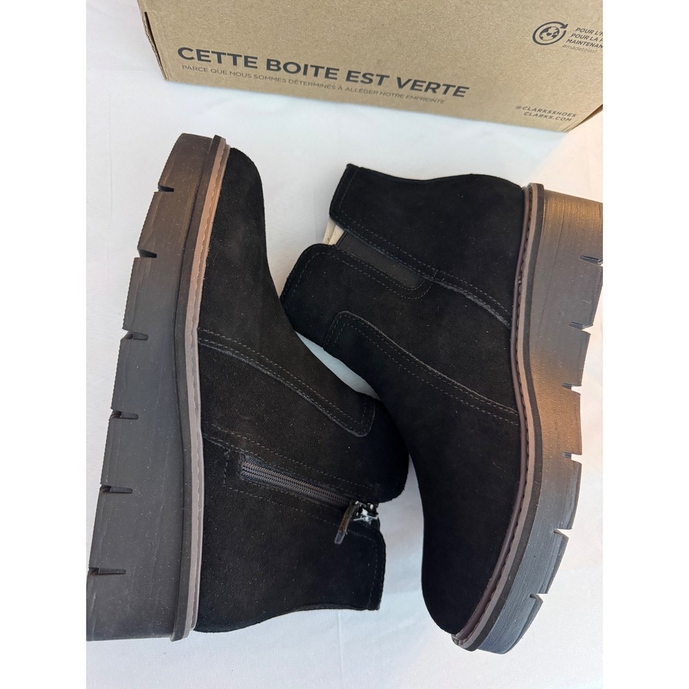 Clarks Collection Airabell Zip Black Suede Wedge Platform Ankle Boots Womens 7 M